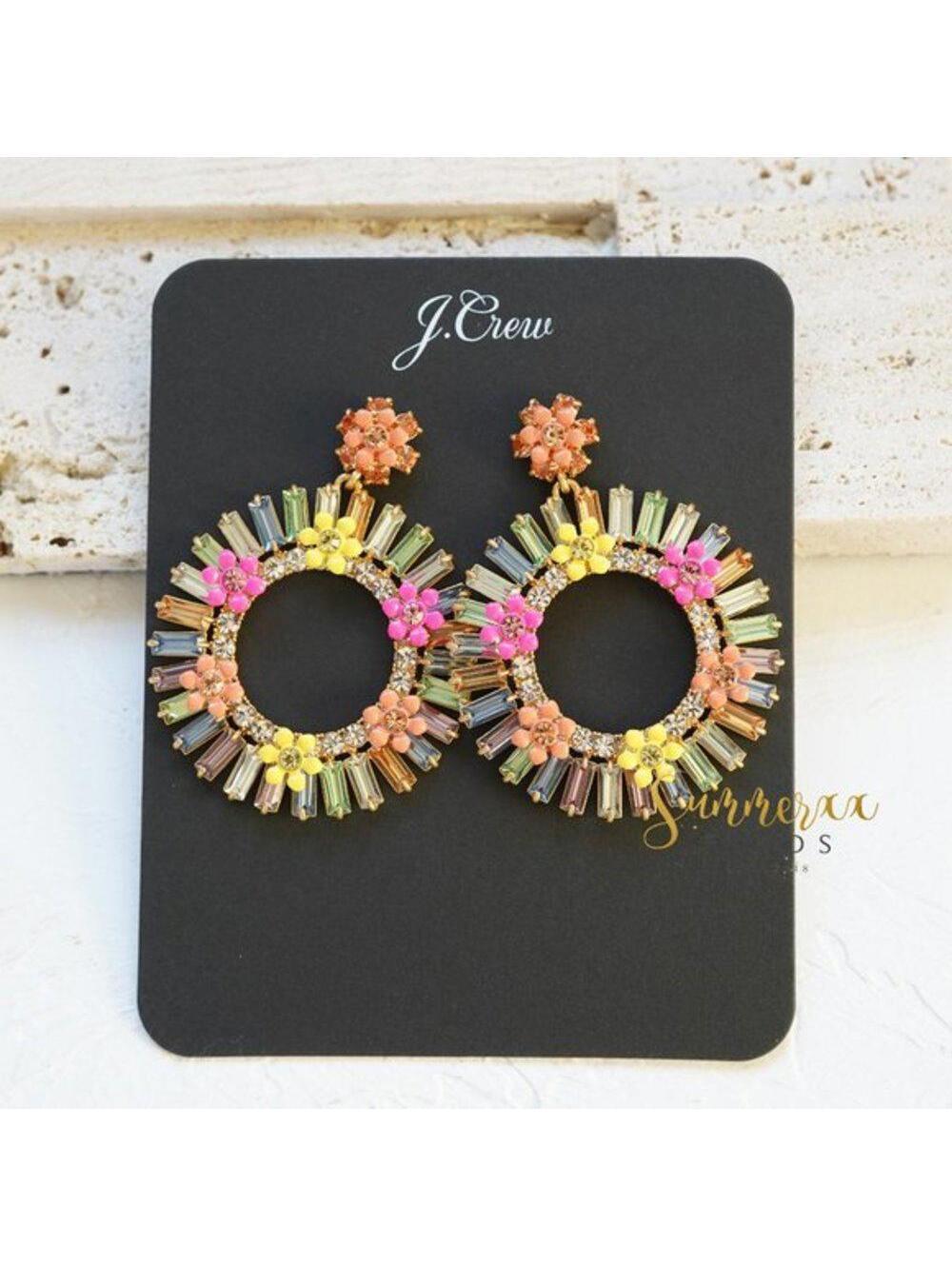 J.Crew Floral Baguette Crystal Hoop Earrings